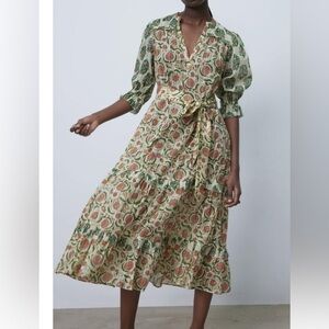 Zara Floral Garden Belted Dress XS